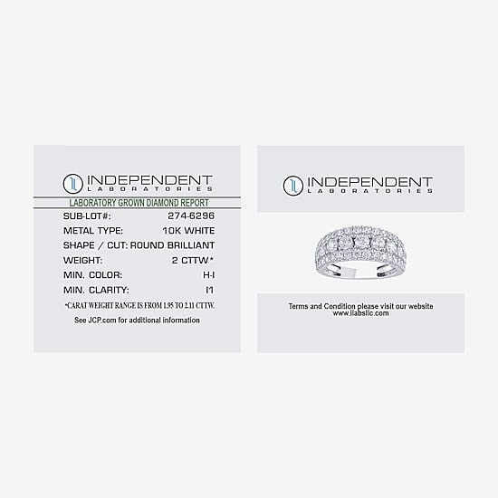 (H-I / I1) Womens 2 CT. T.W. Lab Grown White Diamond 10K Gold Anniversary Band