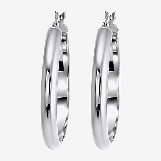 Womens Sterling Silver 31mm Round Hoop Earrings