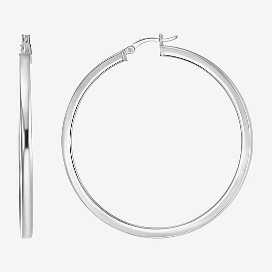 Womens Sterling Silver 50mm Round Hoop Earrings