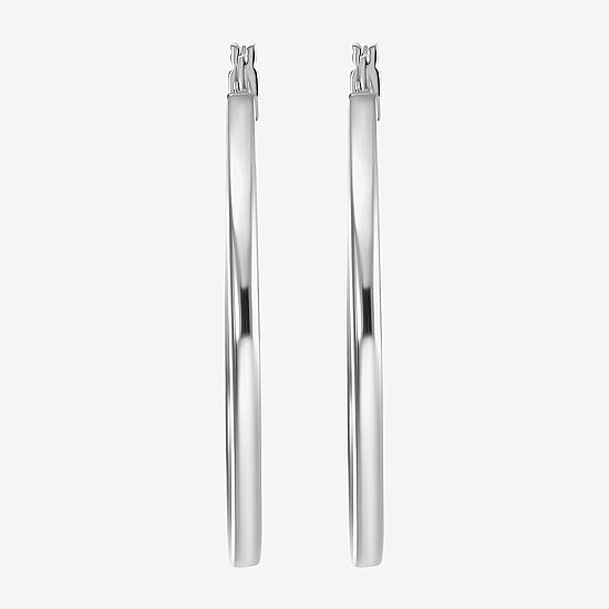 Womens Sterling Silver 50mm Round Hoop Earrings