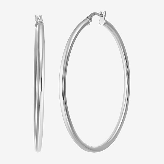 Womens Sterling Silver 50mm Round Hoop Earrings
