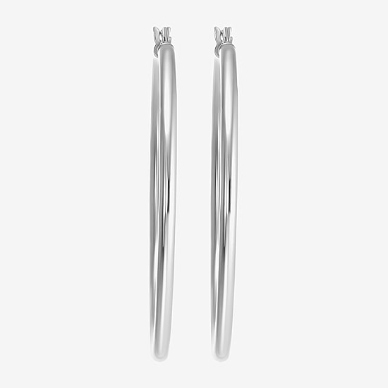 Womens Sterling Silver 50mm Round Hoop Earrings