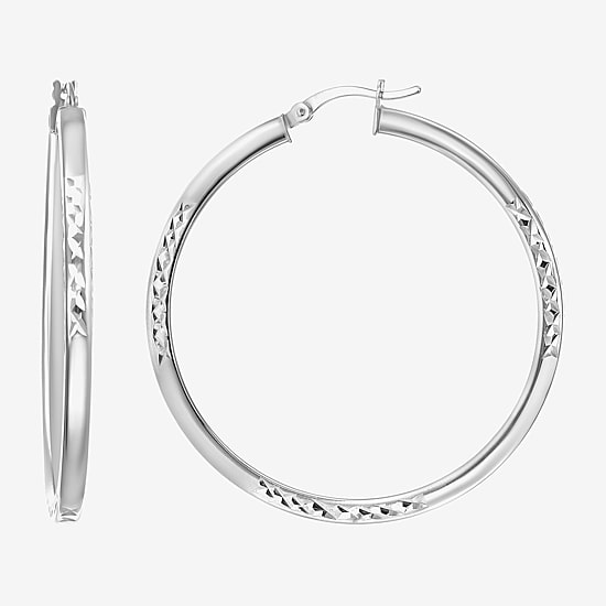 Womens Sterling Silver 45mm Round Hoop Earrings