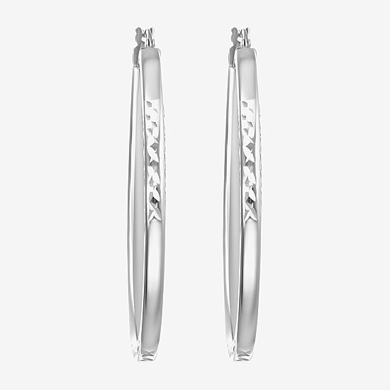 Womens Sterling Silver 45mm Round Hoop Earrings