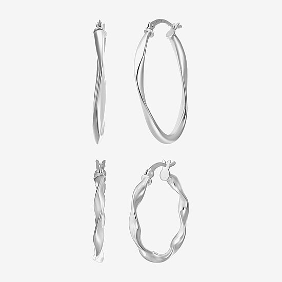 Womens Sterling Silver Round 2 Pair Earring Set