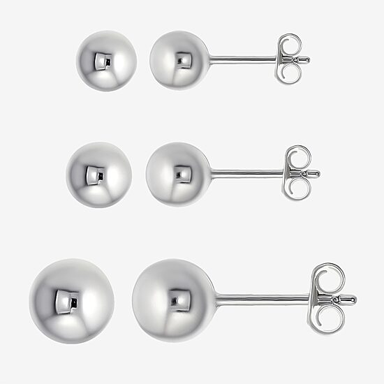 Womens White Crystal Sterling Silver Round 6 Pair Earring Set