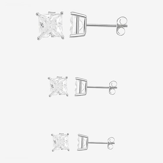 Womens Cubic Zirconia Sterling Silver Round 6 Pair Earring Set