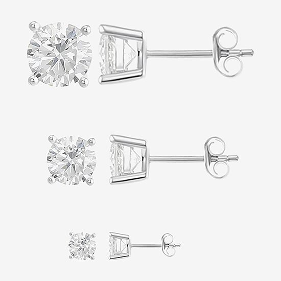 Womens Cubic Zirconia Sterling Silver Round 6 Pair Earring Set