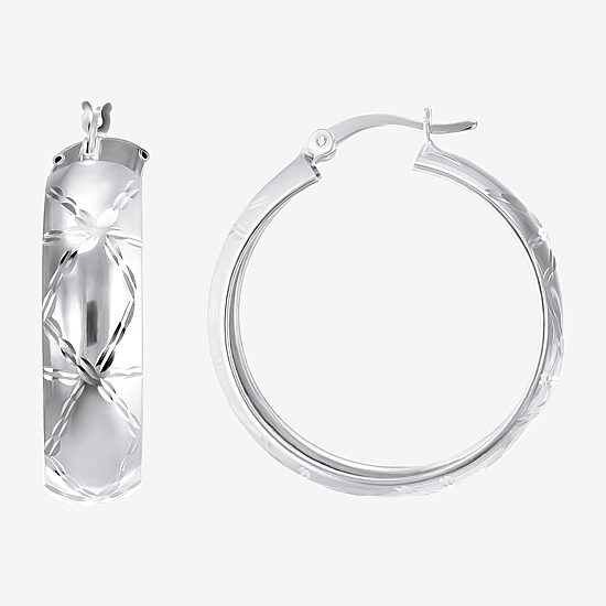 Womens Sterling Silver 30mm Round Hoop Earrings