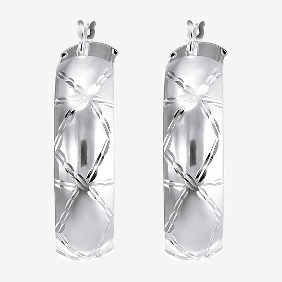 Womens Sterling Silver 30mm Round Hoop Earrings