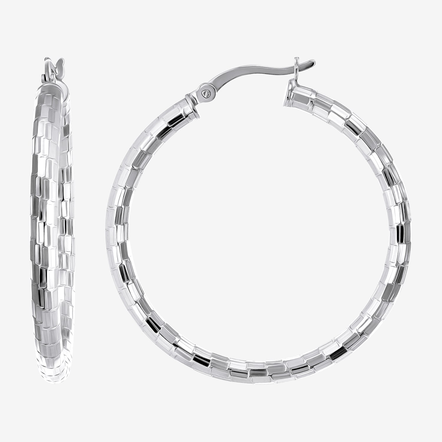 Womens Sterling Silver 35mm Round Hoop Earrings