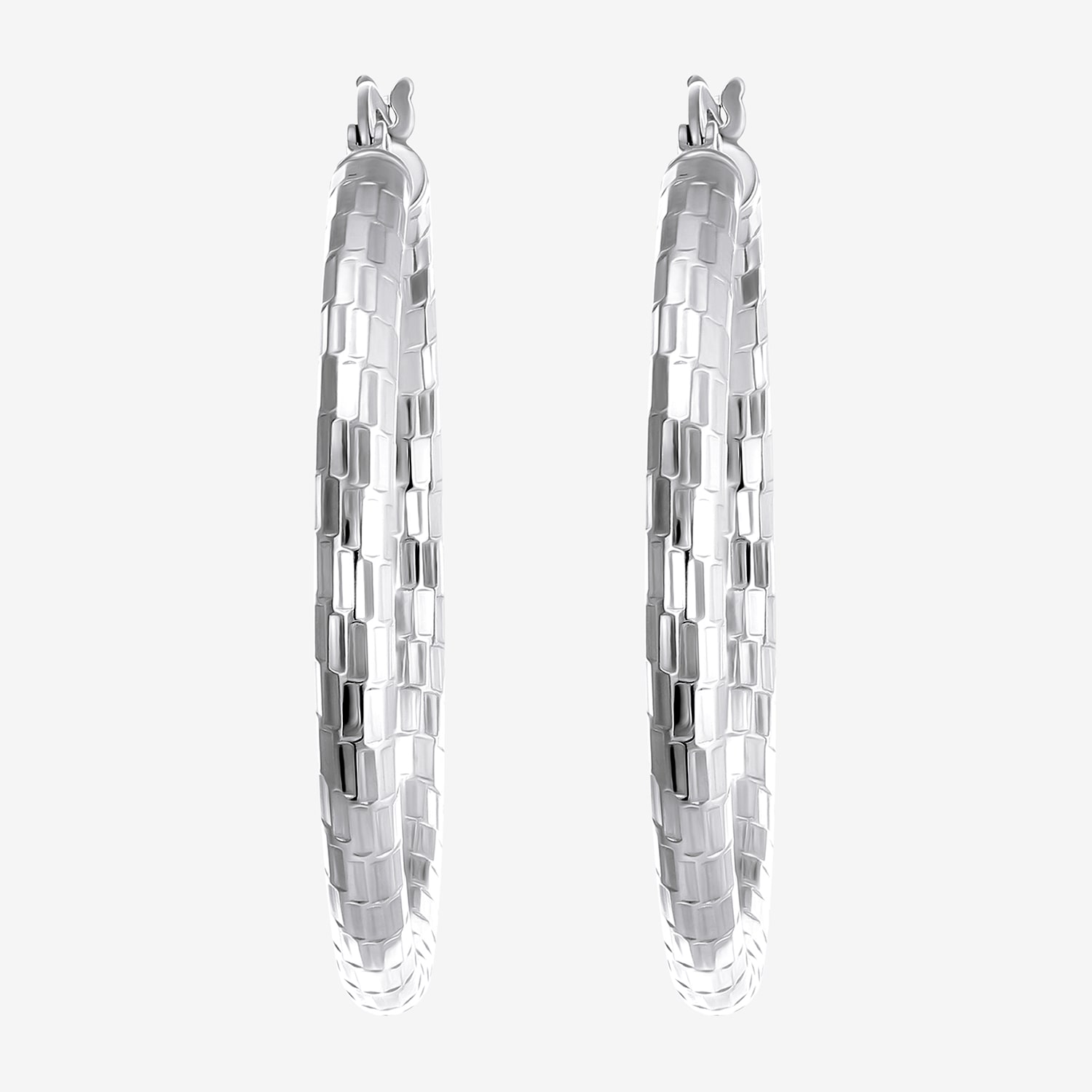 Womens Sterling Silver 35mm Round Hoop Earrings