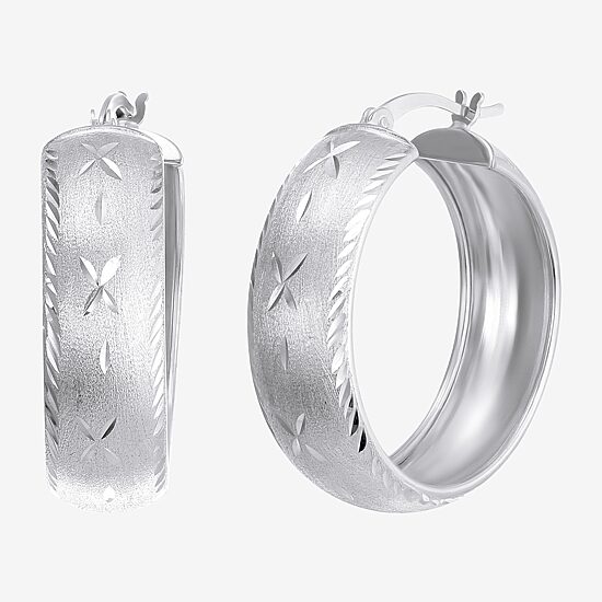 Womens Sterling Silver 30mm Round Hoop Earrings