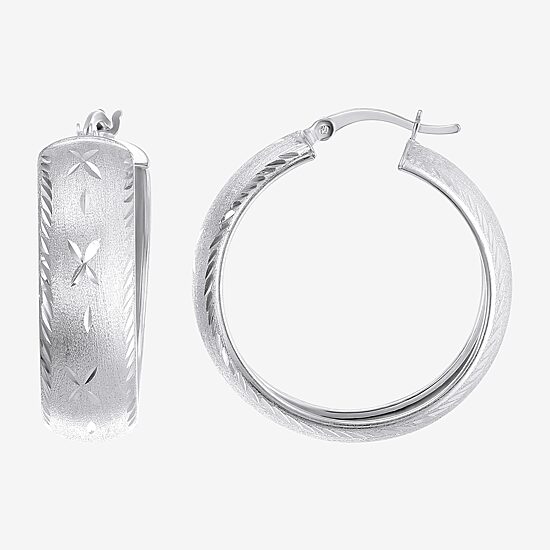 Womens Sterling Silver 30mm Round Hoop Earrings