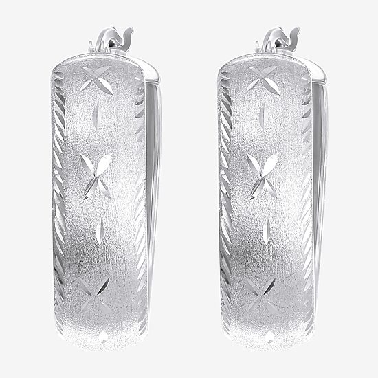 Womens Sterling Silver 30mm Round Hoop Earrings