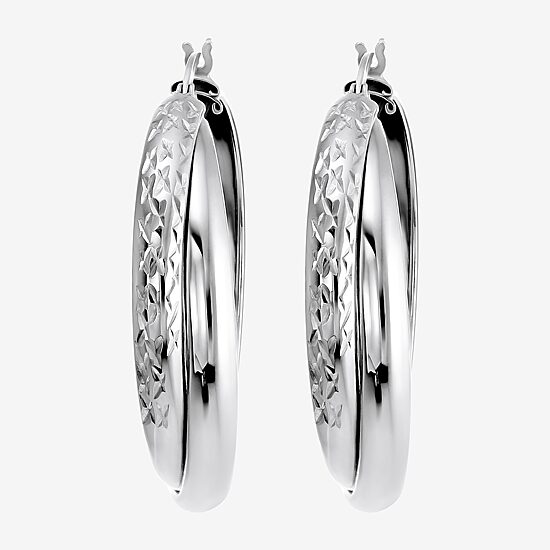 Womens Sterling Silver 35mm Round Hoop Earrings