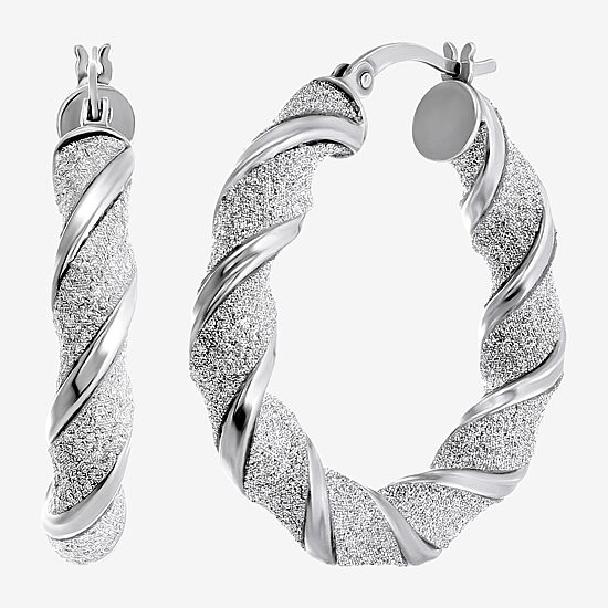 Womens Sterling Silver 30mm Round Hoop Earrings