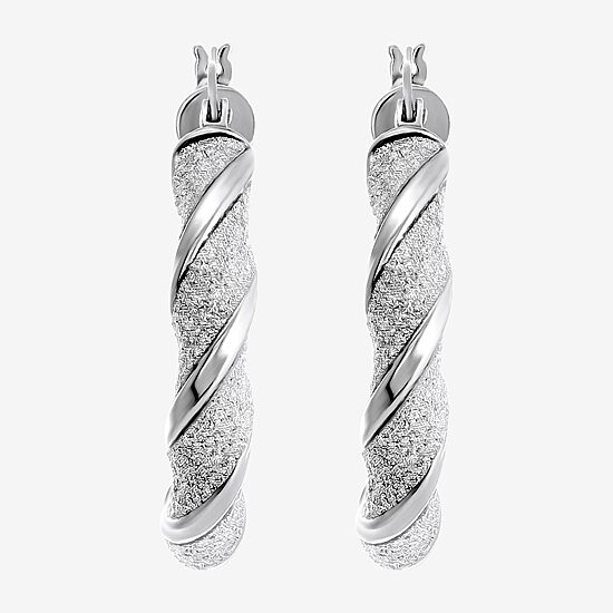 Womens Sterling Silver 30mm Round Hoop Earrings