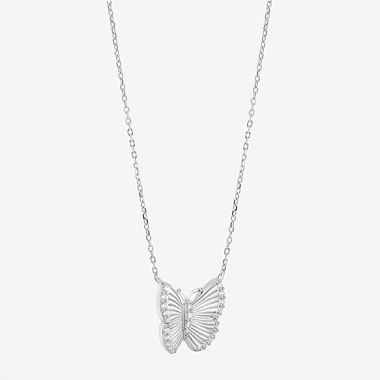 Diamonart Womens White Cubic Zirconia Sterling Silver Butterfly 18 Inch Pendant Necklace