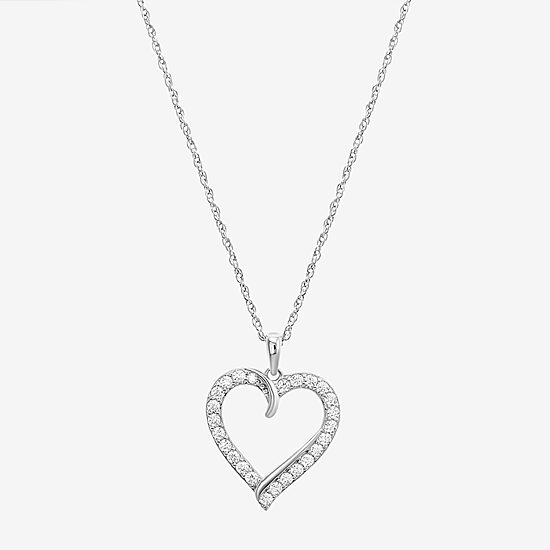 Diamonart Womens White Cubic Zirconia Sterling Silver Heart 18 Inch Pendant Necklace
