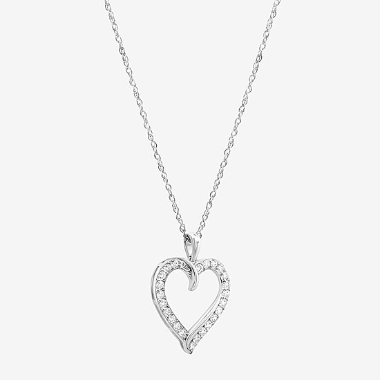 Diamonart Womens White Cubic Zirconia Sterling Silver Heart 18 Inch Pendant Necklace