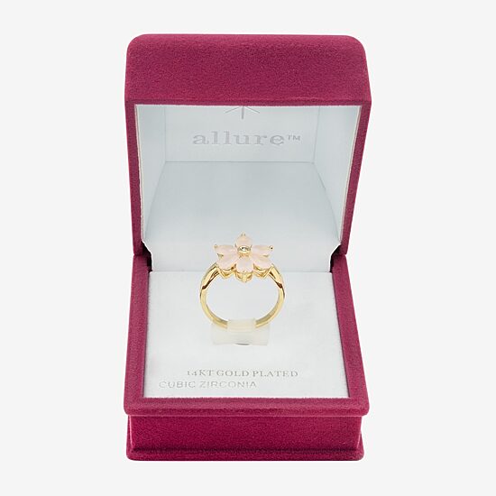 Sparkle Allure Womens Pink Crystal 14K Gold Over Brass Flower Cocktail Ring
