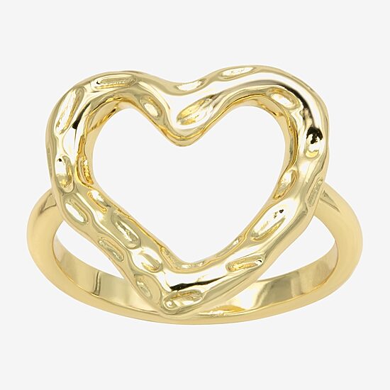 Sparkle Allure Hammered Womens 14K Gold Over Brass Heart Cocktail Ring