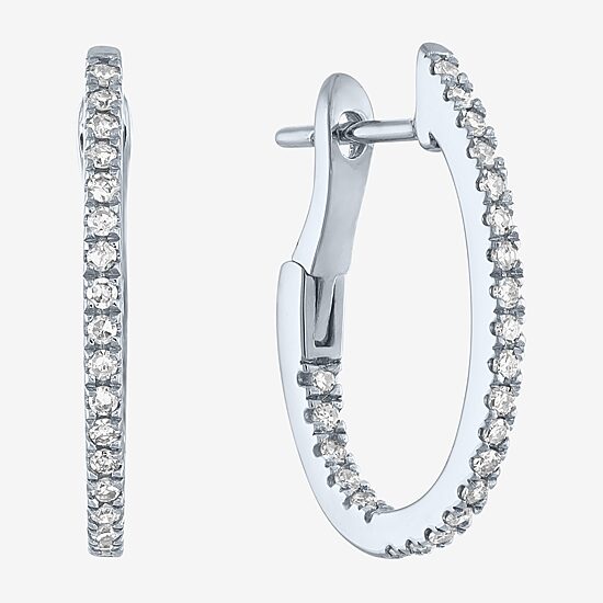 (G-H / Si2-I1) Womens 1/3 CT. T.W. Lab Grown White Diamond 10K Gold 20mm Hoop Earrings