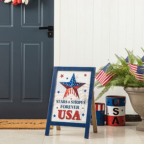 Glitzhome Americana Wooden Easel Porch Sign