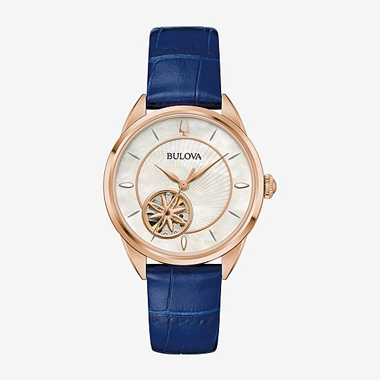 Bulova Unisex Adult Automatic Blue Leather Strap Watch 97l180