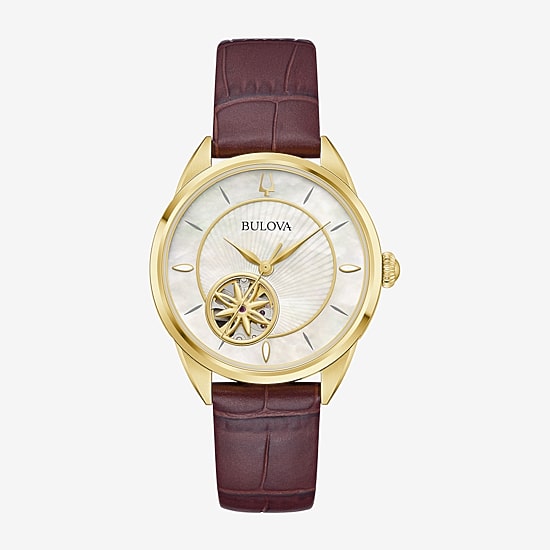 Bulova Sutton Womens Automatic Brown Leather Strap Watch 97l179