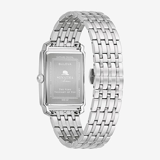 Bulova Frank Sinatra Mens Diamond Accent Silver Tone Stainless Steel Bracelet Watch 96b461