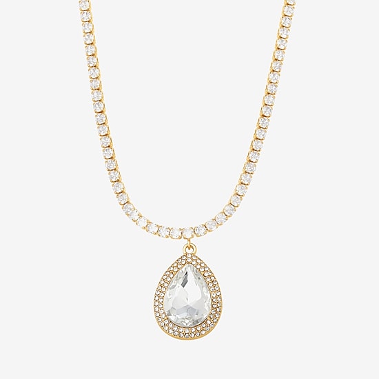 JS Jessica Simpson Gold Tone Womens Glass Alloy 15 Inch Pendant Necklace