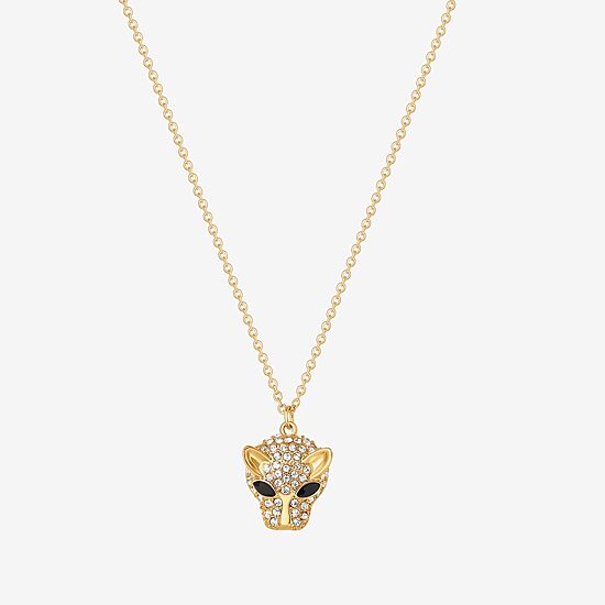 JS Jessica Simpson Gold Tone Leopard Womens Multi Color Glass Alloy 18 Inch Pendant Necklace