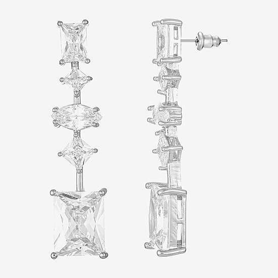 Sparkle Allure Womens Cubic Zirconia Pure Silver Over Brass Rectangular Square Marquise Drop Earrings