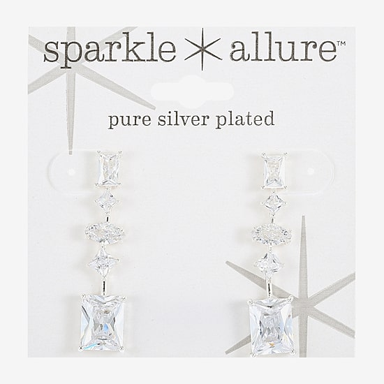 Sparkle Allure Womens Cubic Zirconia Pure Silver Over Brass Rectangular Square Marquise Drop Earrings