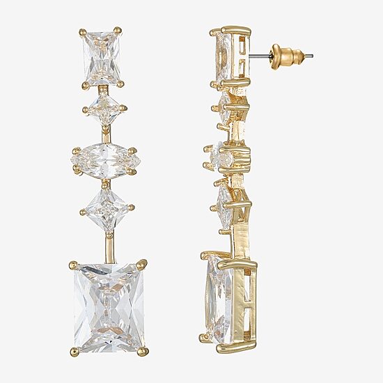 Sparkle Allure Womens Cubic Zirconia 14K Gold Over Brass Rectangular Square Marquise Drop Earrings
