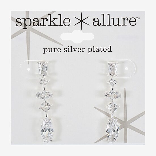 Sparkle Allure Womens Cubic Zirconia Pure Silver Over Brass Rectangular Square Marquise Drop Earrings