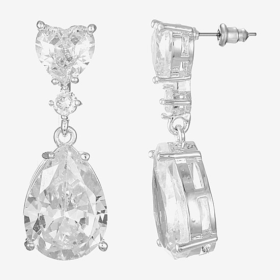 Sparkle Allure Womens Cubic Zirconia Pure Silver Over Brass Heart Round Drop Earrings