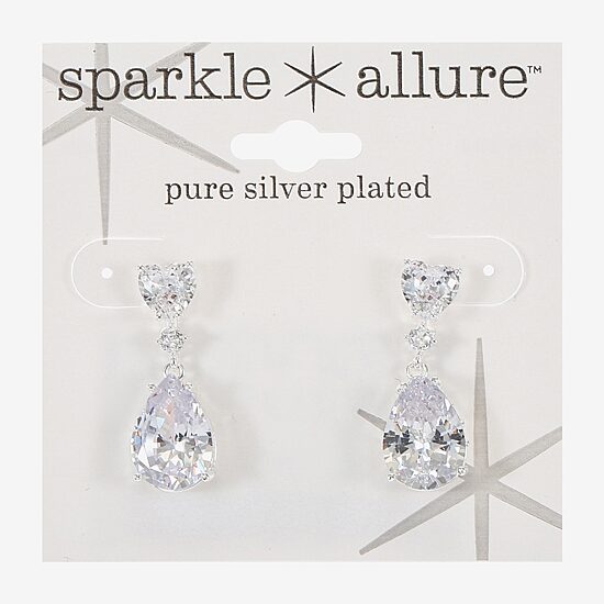 Sparkle Allure Womens Cubic Zirconia Pure Silver Over Brass Heart Round Drop Earrings