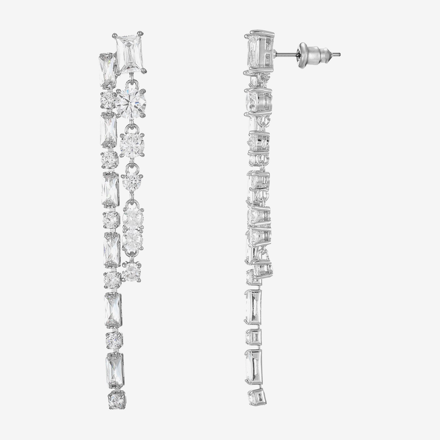 Sparkle Allure Womens Cubic Zirconia Pure Silver Over Brass Rectangular Round Drop Earrings