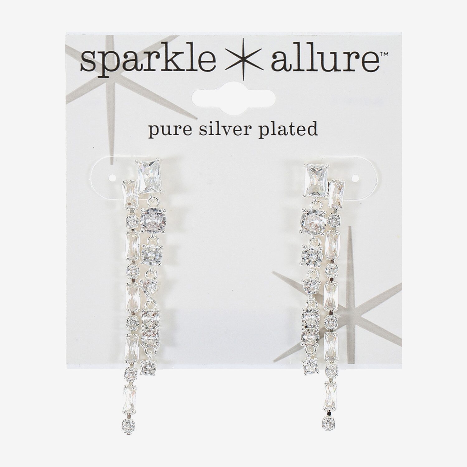 Sparkle Allure Womens Cubic Zirconia Pure Silver Over Brass Rectangular Round Drop Earrings