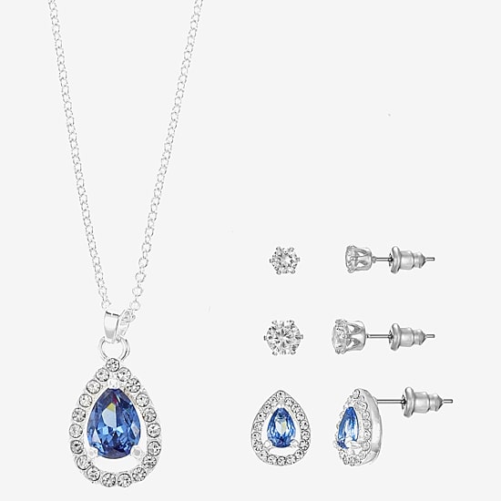 Sparkle Allure Light Up Box Womens Blue Cubic Zirconia Pure Silver Over Brass 4-pc. Jewelry Set