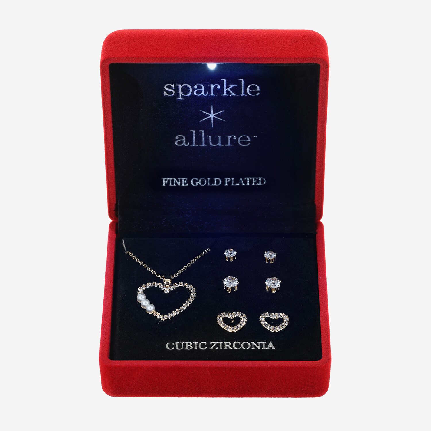 Sparkle Allure Light Up Box Womens Cubic Zirconia Simulated Pearl 14K Gold Over Brass Heart 4-pc. Jewelry Set