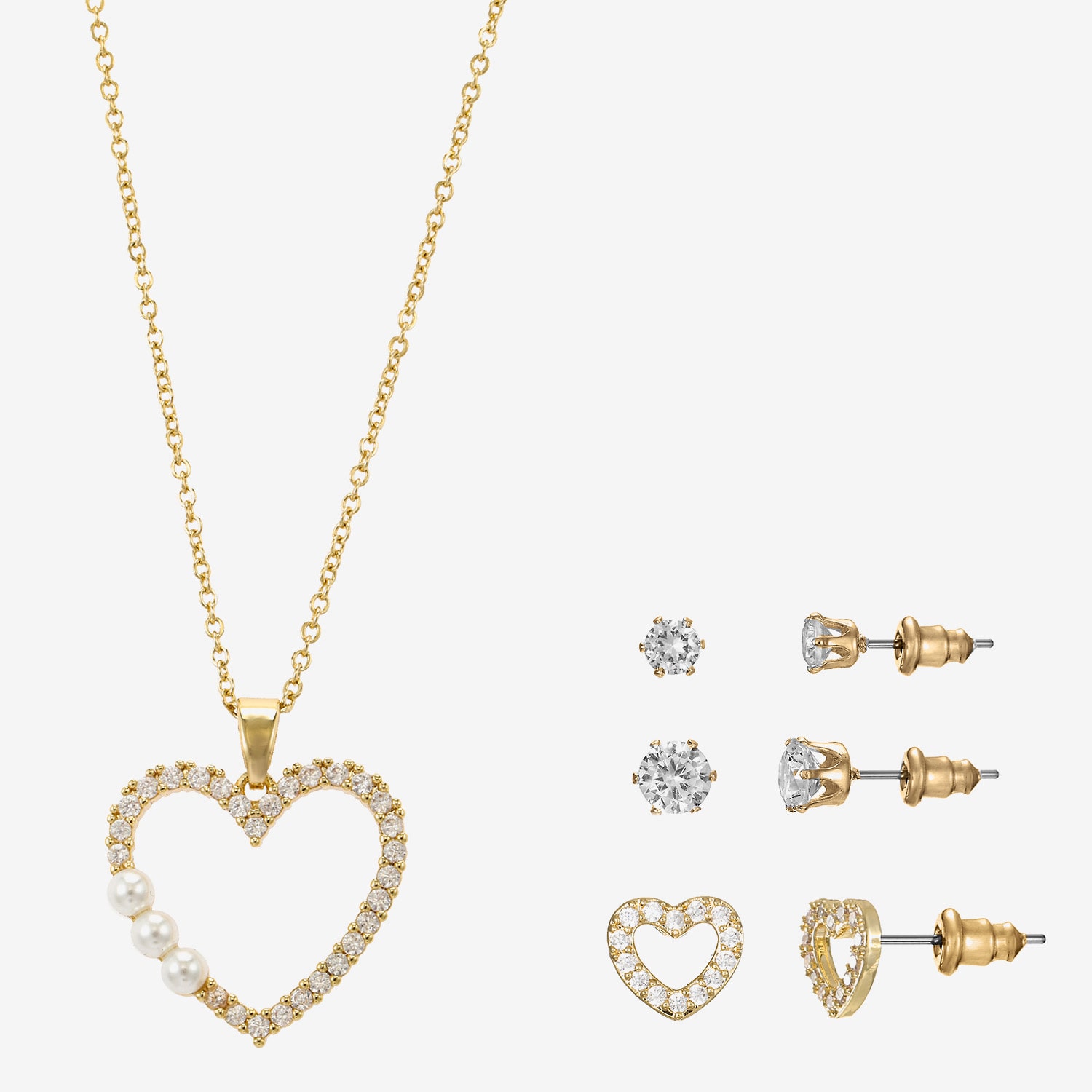 Sparkle Allure Light Up Box Womens Cubic Zirconia Simulated Pearl 14K Gold Over Brass Heart 4-pc. Jewelry Set