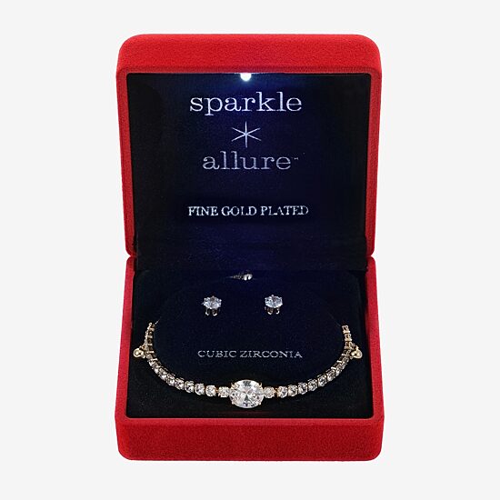 Sparkle Allure Light Up Box Womens Cubic Zirconia 14K Gold Over Brass Oval 2-pc. Jewelry Set