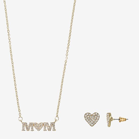 Sparkle Allure Mom Womens Cubic Zirconia Pure Silver Over Brass Heart 2-pc. Jewelry Set