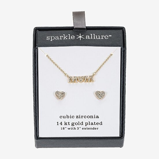 Sparkle Allure Mom Womens Cubic Zirconia Pure Silver Over Brass Heart 2-pc. Jewelry Set