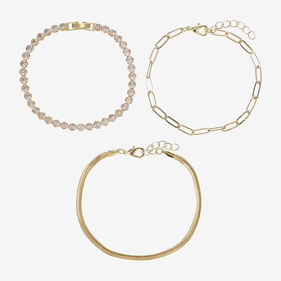 Sparkle Allure Womens Cubic Zirconia 14K Gold Over Brass Bracelet Set
