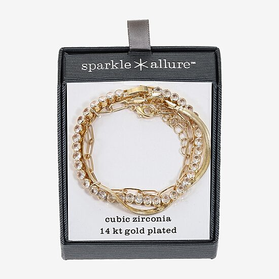 Sparkle Allure Womens Cubic Zirconia 14K Gold Over Brass Bracelet Set
